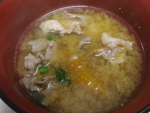 南瓜と豚肉の中華風味噌スープ